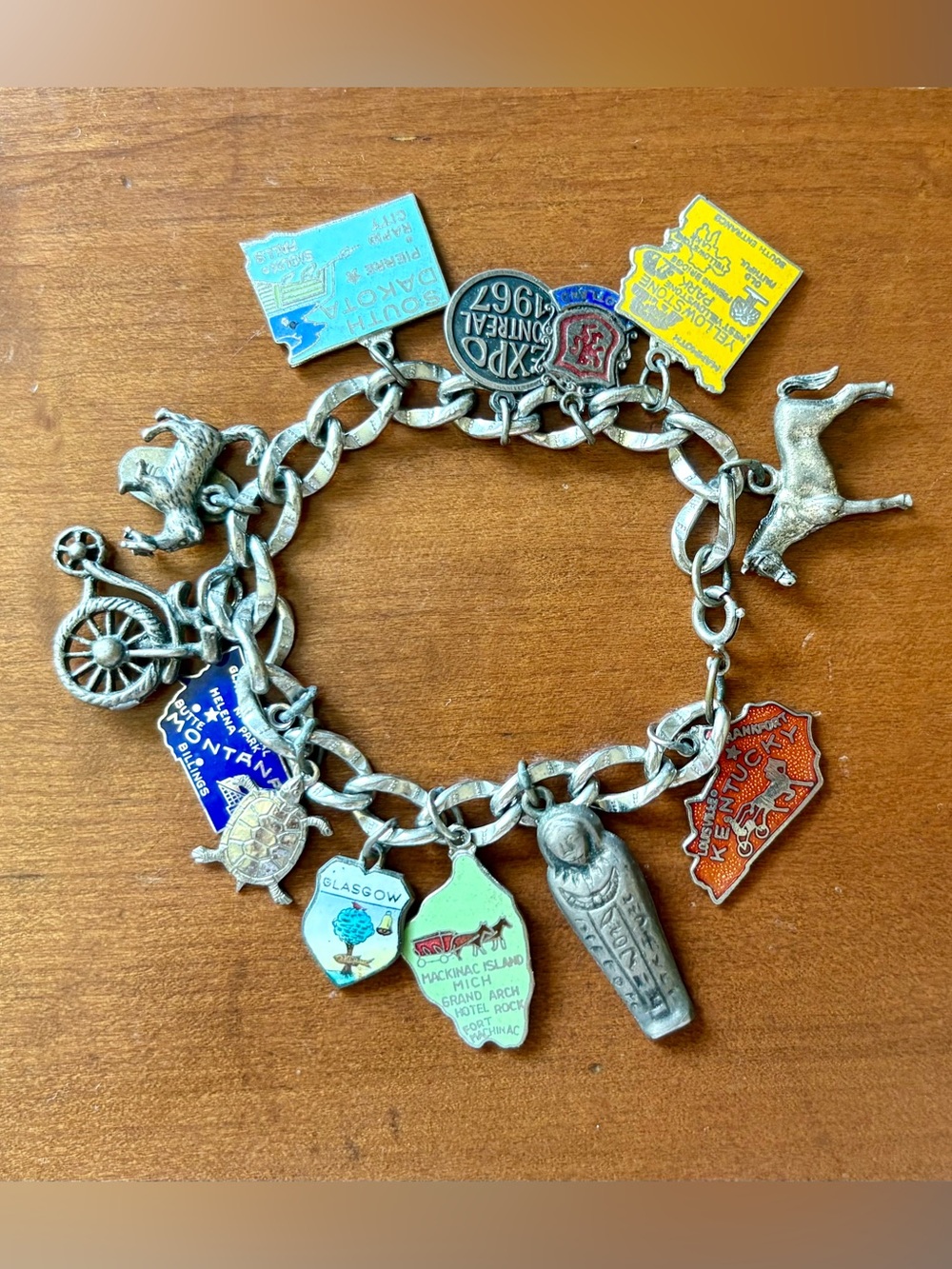 Vintage Sterling Travel Charm Bracelet